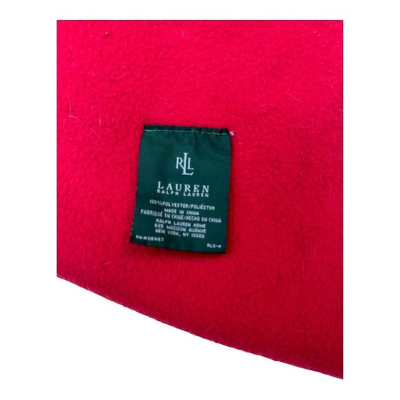 Ralph Lauren Red Plush FleeceThrow Blanket With American Flag Patch 48" x 69" - Picture 3 of 6